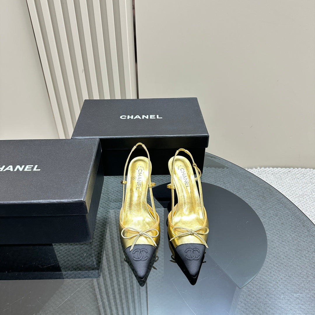 slingbacks 65 gold metalic black calfskin