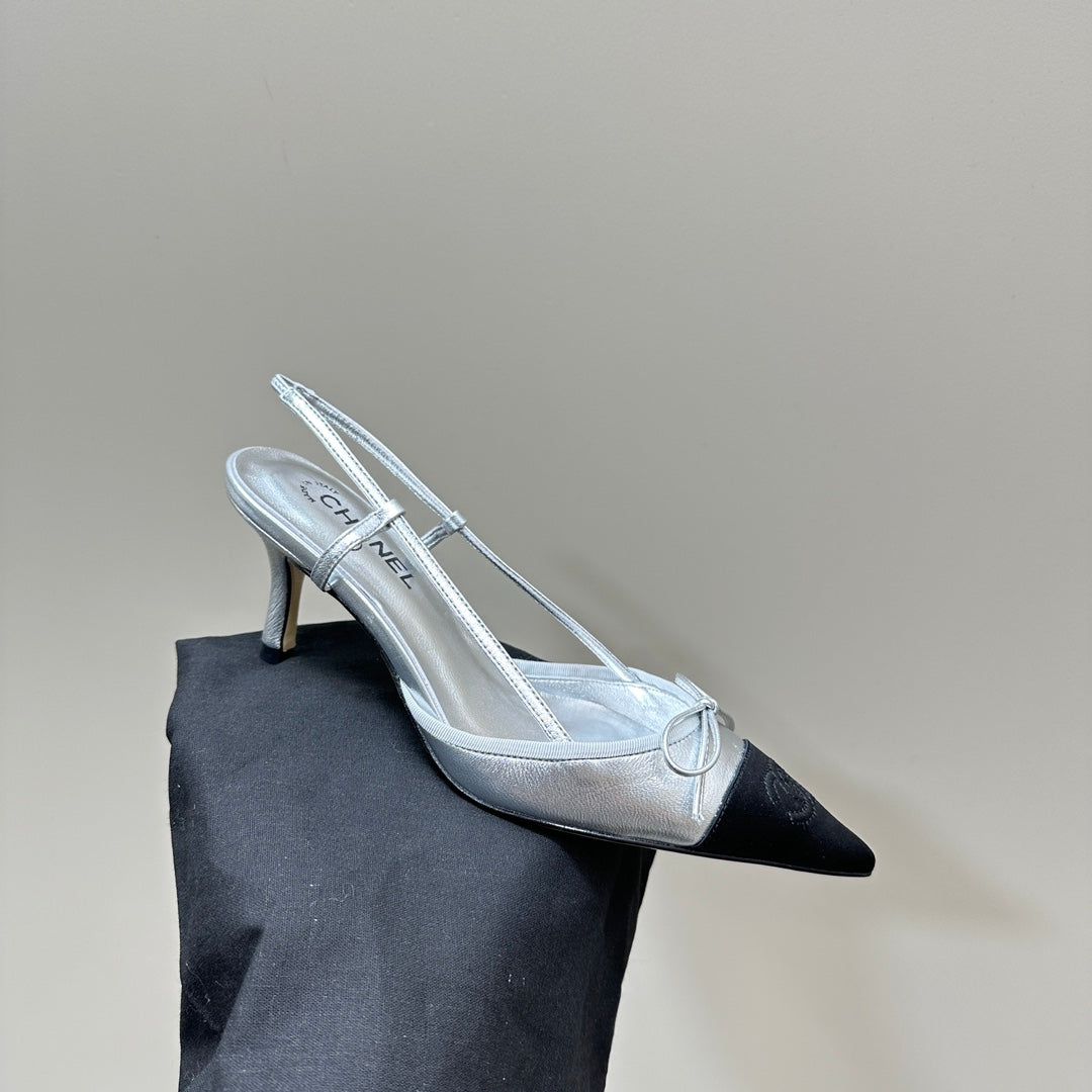 slingbacks 65 silver metalic black calfskin