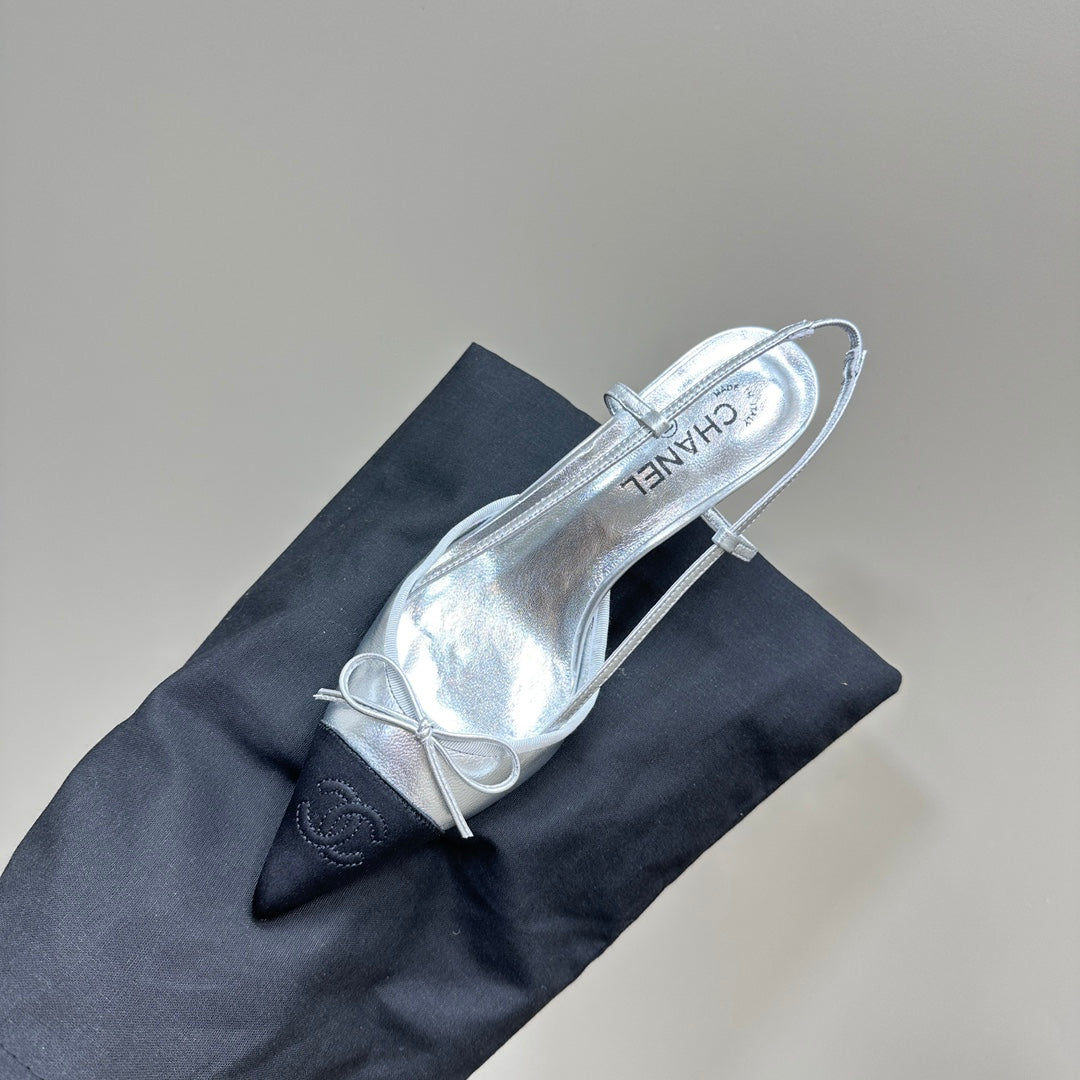 slingbacks 65 silver metalic black calfskin