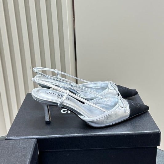 slingbacks 65 silver metalic black calfskin