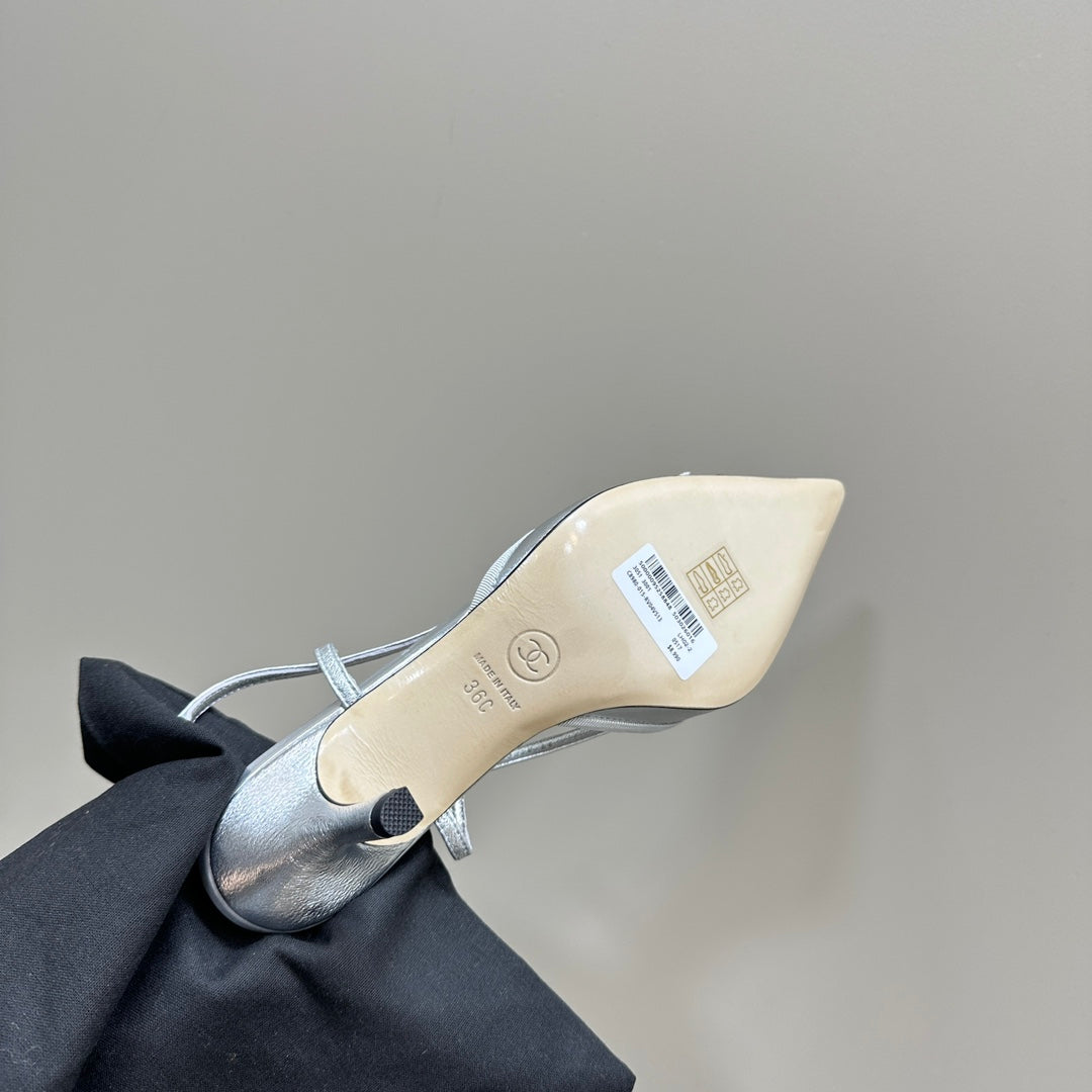 slingbacks 65 silver metalic black calfskin