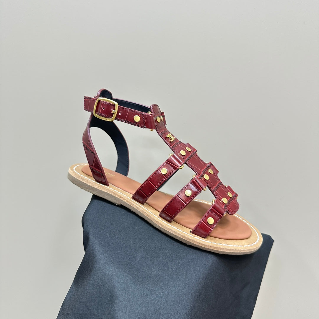 TRIUMPH FLAT SANDALS IN GARNET RED CALFSKIN