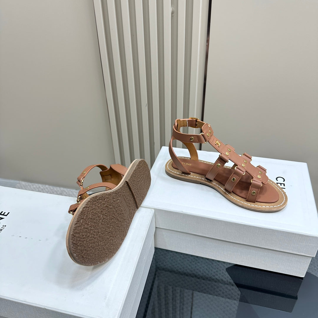 TRIUMPH FLAT SANDALS IN DESERT SAND CALFSKIN