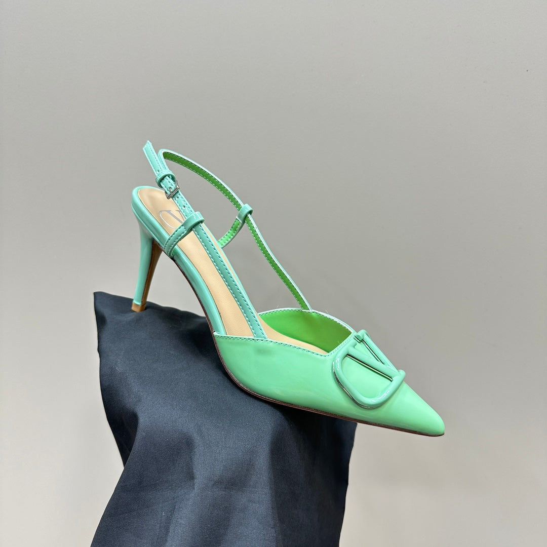 VLOGO SIGNATURUE GREEN FERN PATENT LEATHER SLINGBACK PUMP 80MM