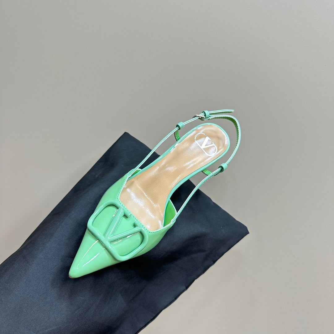 VLOGO SIGNATURUE GREEN FERN PATENT LEATHER SLINGBACK PUMP 80MM