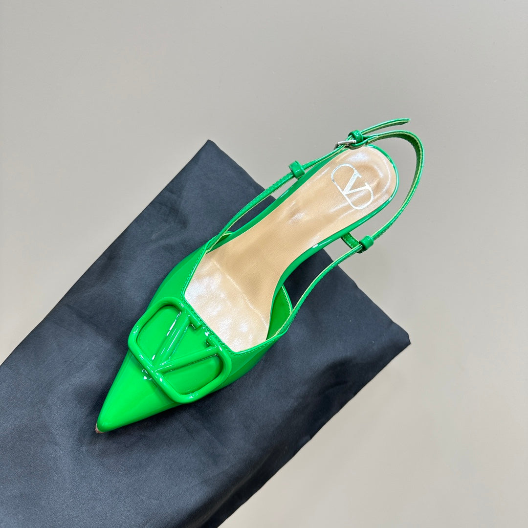 VLOGO SIGNATURUE EMERALD GREEN PATENT LEATHER SLINGBACK PUMP 80MM