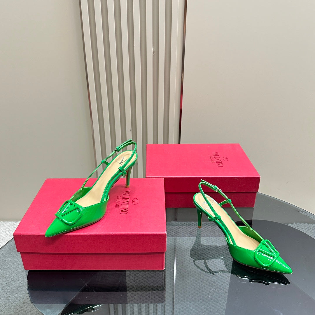 VLOGO SIGNATURUE EMERALD GREEN PATENT LEATHER SLINGBACK PUMP 80MM