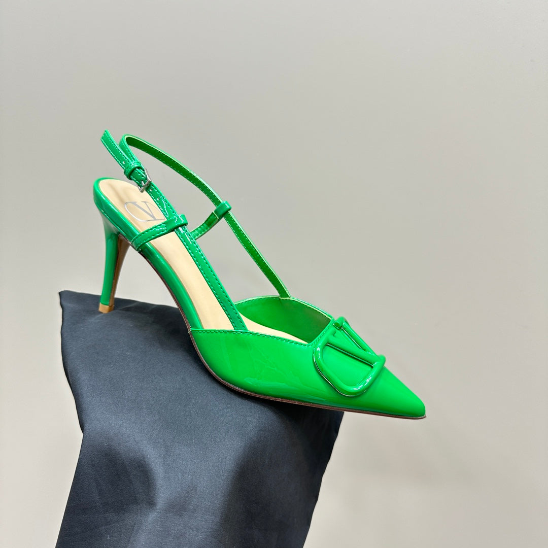 VLOGO SIGNATURUE EMERALD GREEN PATENT LEATHER SLINGBACK PUMP 80MM