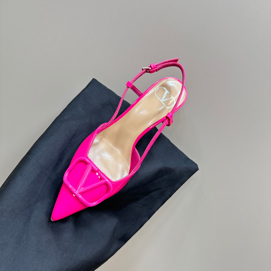 VLOGO SIGNATURUE BRIGHT PINK PATENT LEATHER SLINGBACK PUMP 80MM