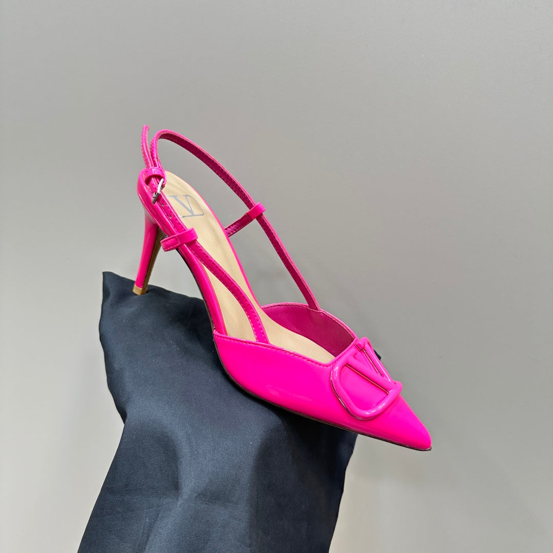 VLOGO SIGNATURUE BRIGHT PINK PATENT LEATHER SLINGBACK PUMP 80MM