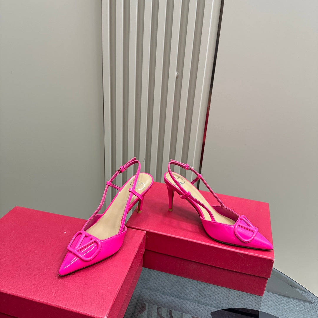 VLOGO SIGNATURUE BRIGHT PINK PATENT LEATHER SLINGBACK PUMP 80MM