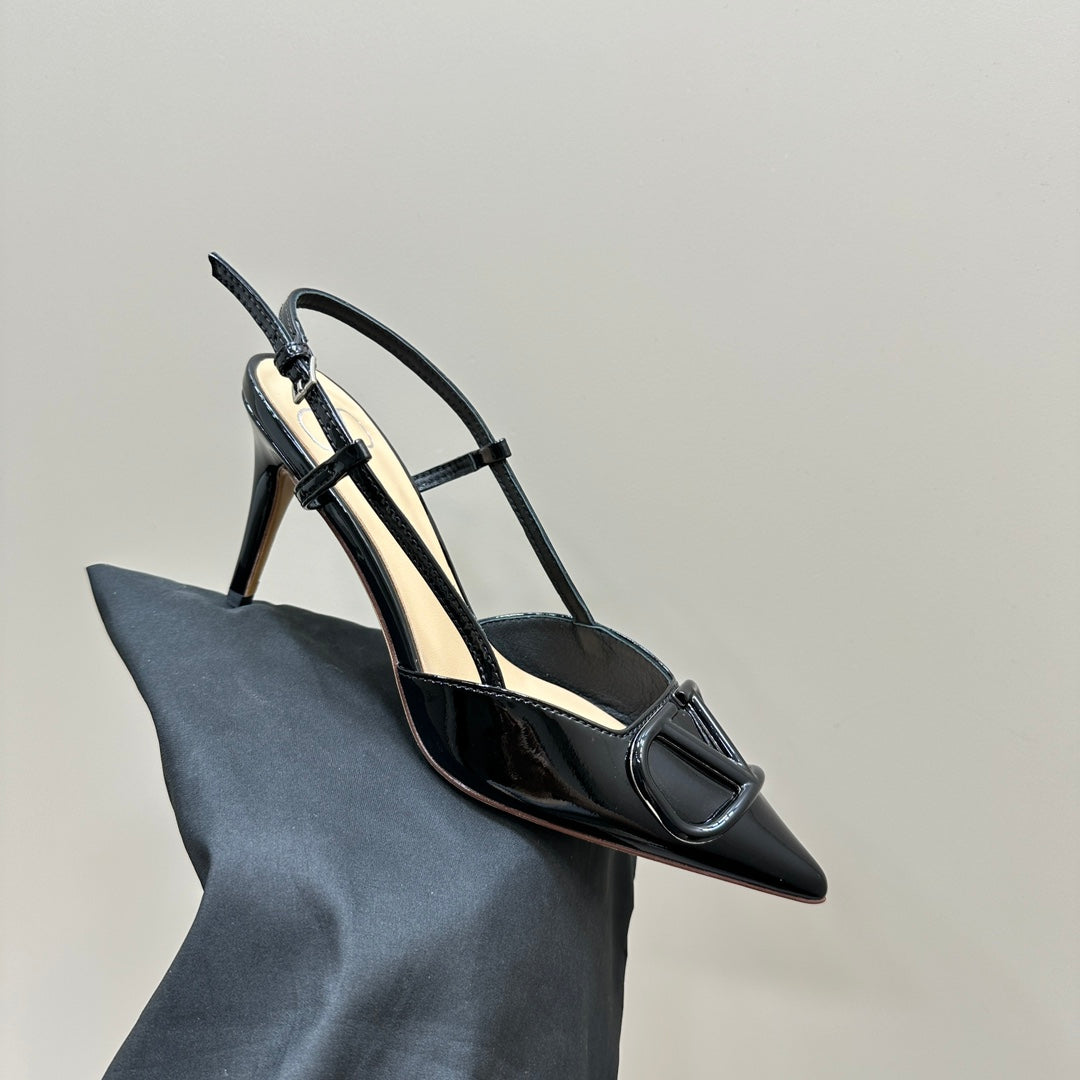 VLOGO SIGNATURUE BLACK PATENT LEATHER SLINGBACK PUMP 80MM