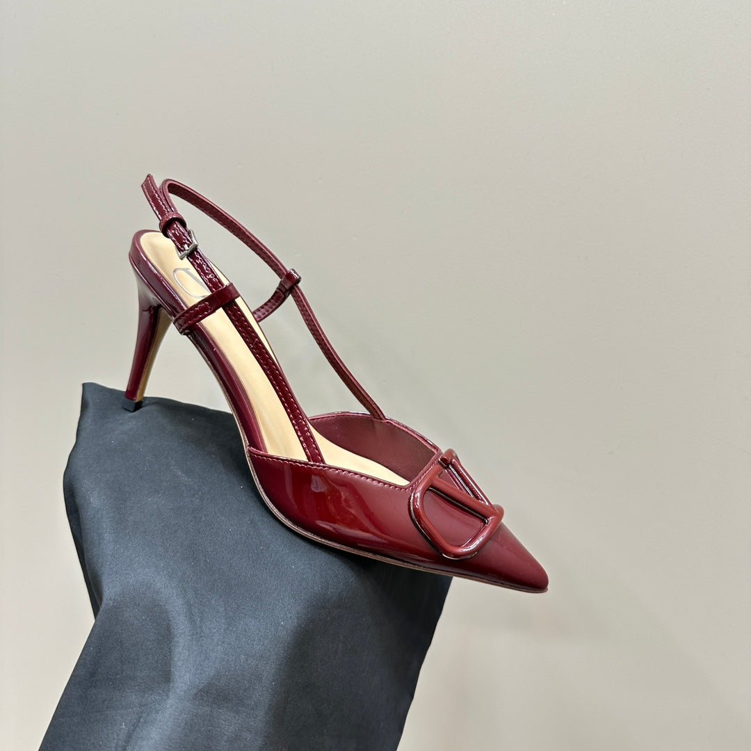 VLOGO SIGNATURUE WINE RED PATENT LEATHER SLINGBACK PUMP 80MM