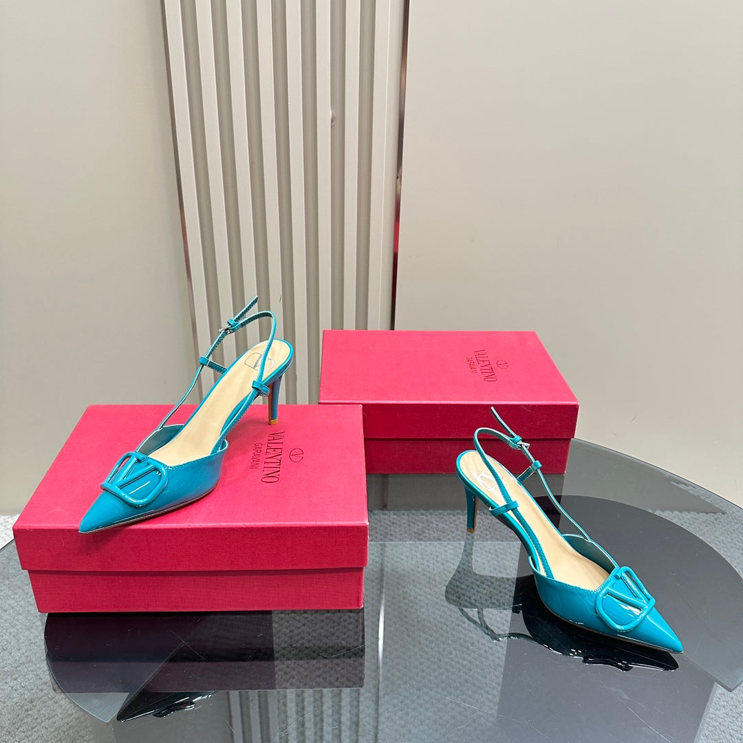 VLOGO SIGNATURE AQUA BLUE PATENT LEATHER SLINGBACK PUMP 80MM