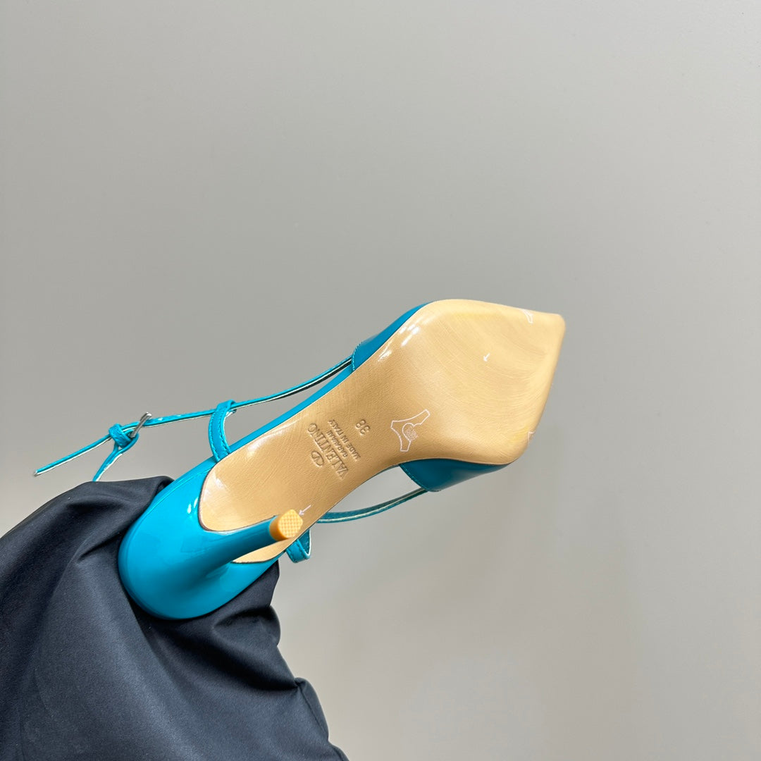 VLOGO SIGNATURE AQUA BLUE PATENT LEATHER SLINGBACK PUMP 80MM