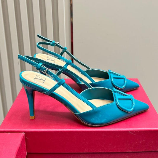 VLOGO SIGNATURE AQUA BLUE PATENT LEATHER SLINGBACK PUMP 80MM