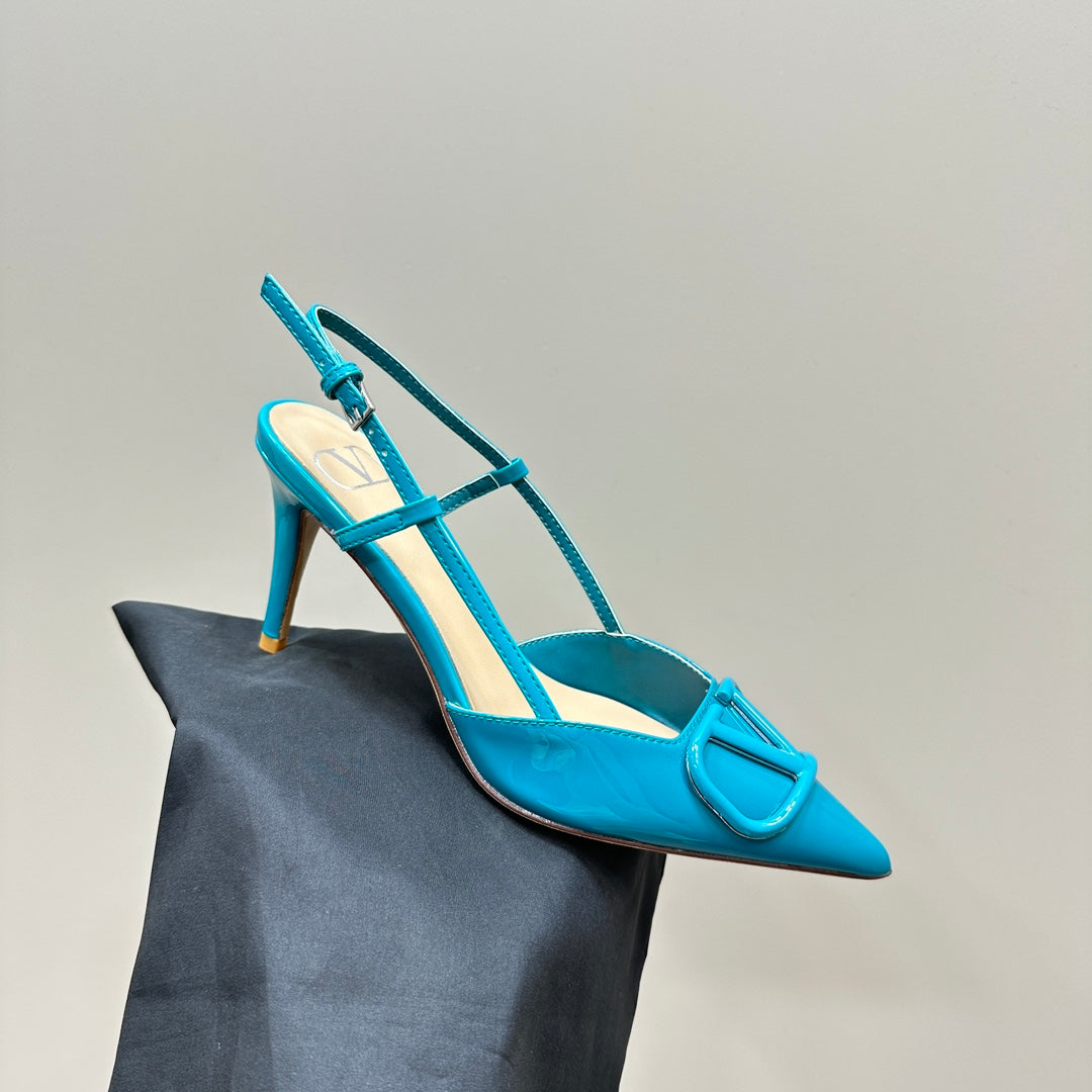 VLOGO SIGNATURE AQUA BLUE PATENT LEATHER SLINGBACK PUMP 80MM