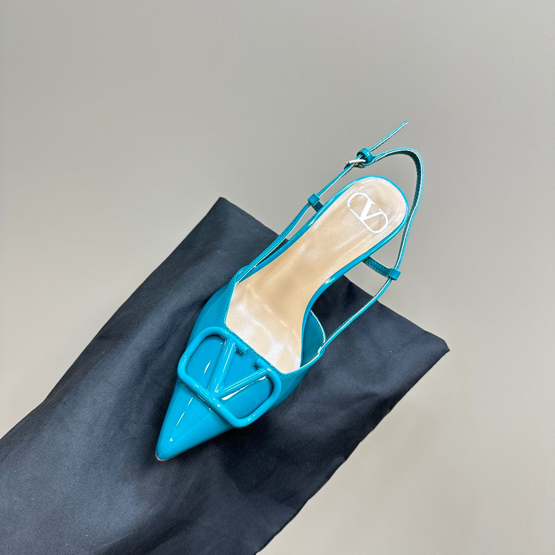 VLOGO SIGNATURE AQUA BLUE PATENT LEATHER SLINGBACK PUMP 80MM