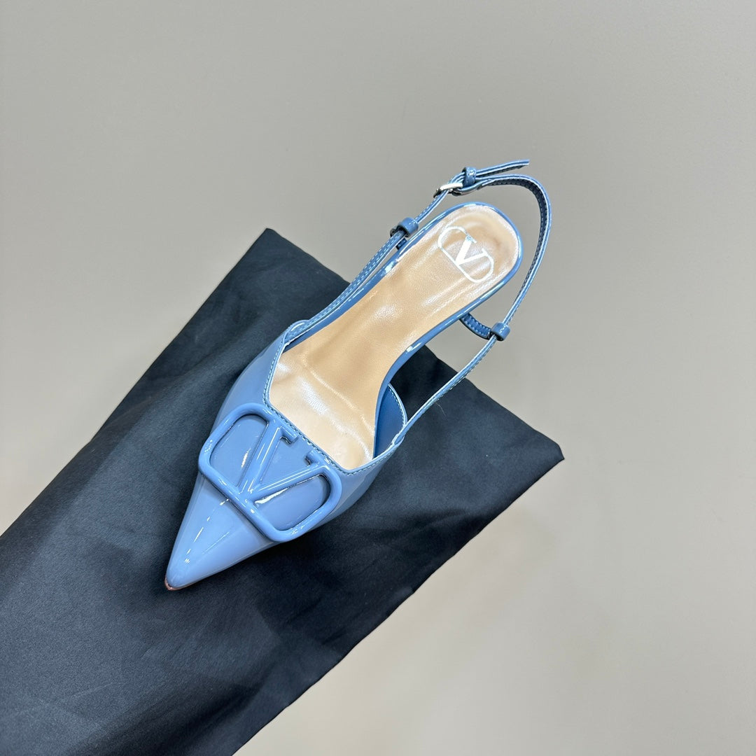 VLOGO SIGNATURE ELECTRIC BLUE PATENT LEATHER SLINGBACK PUMP 80MM