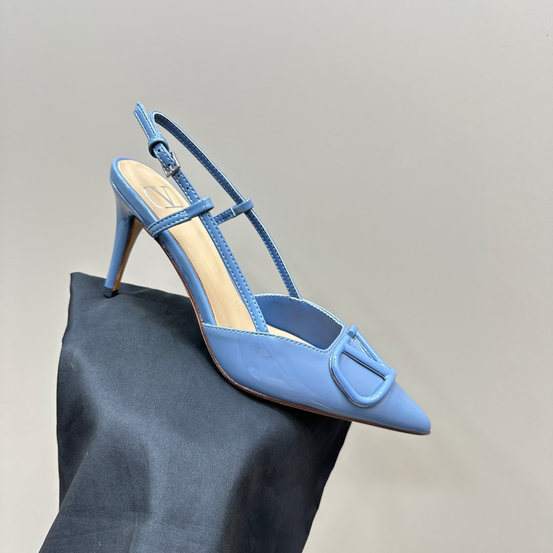 VLOGO SIGNATURE ELECTRIC BLUE PATENT LEATHER SLINGBACK PUMP 80MM