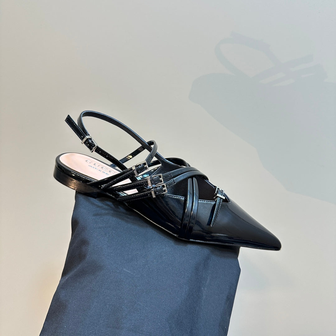 SLINGBACK CROSS STRAP IN BLACK CALFSKIN