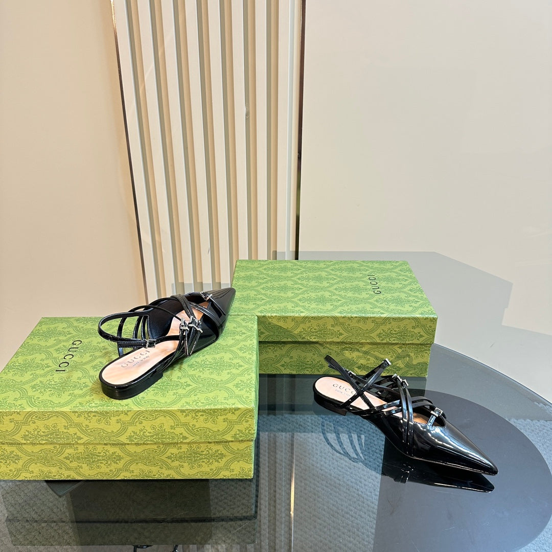 SLINGBACK CROSS STRAP IN BLACK CALFSKIN