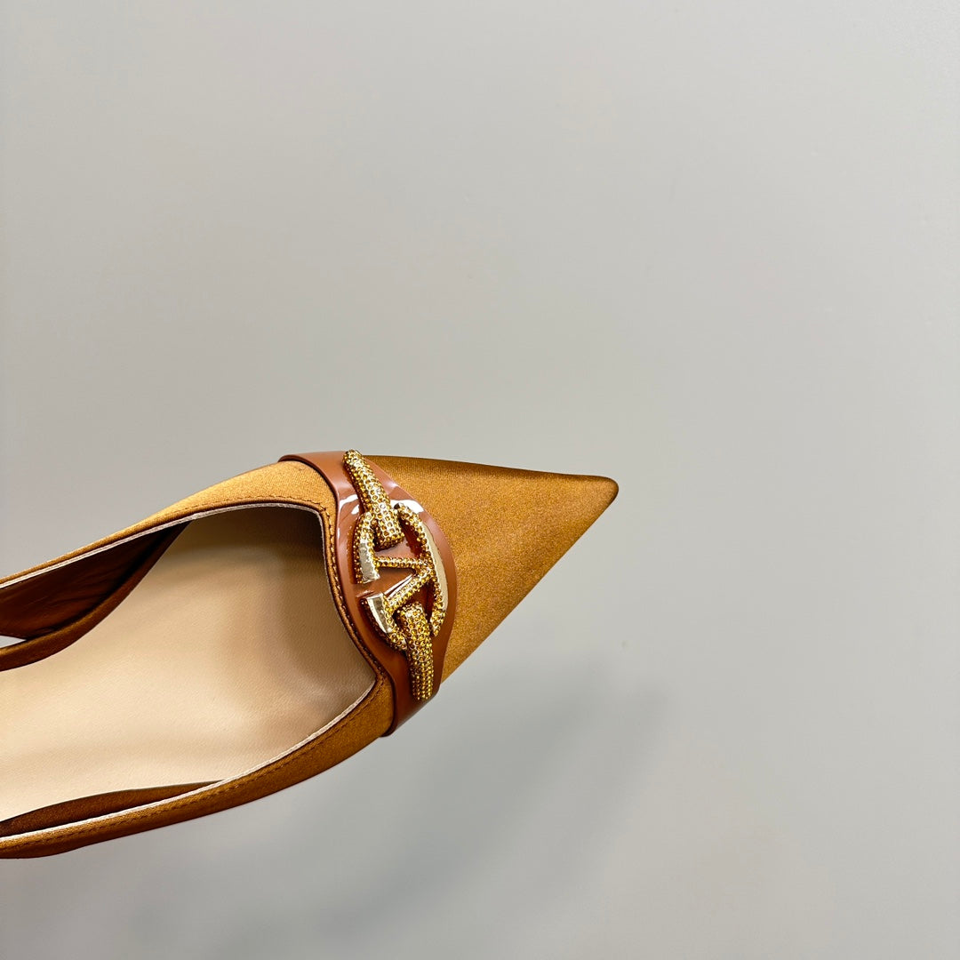 Valentino Slingback Pump In Brown Mix Beige Lambskin 999001