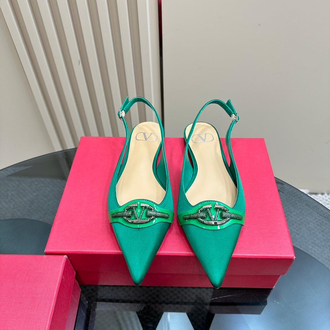 Valentino Slingback Pump In Dark Green Mix Beige Lambskin 999002