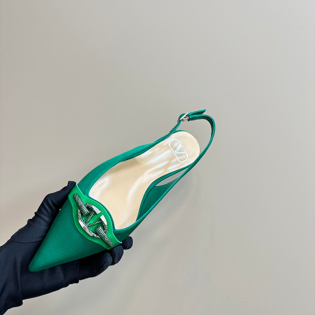 Valentino Slingback Pump In Dark Green Mix Beige Lambskin 999002