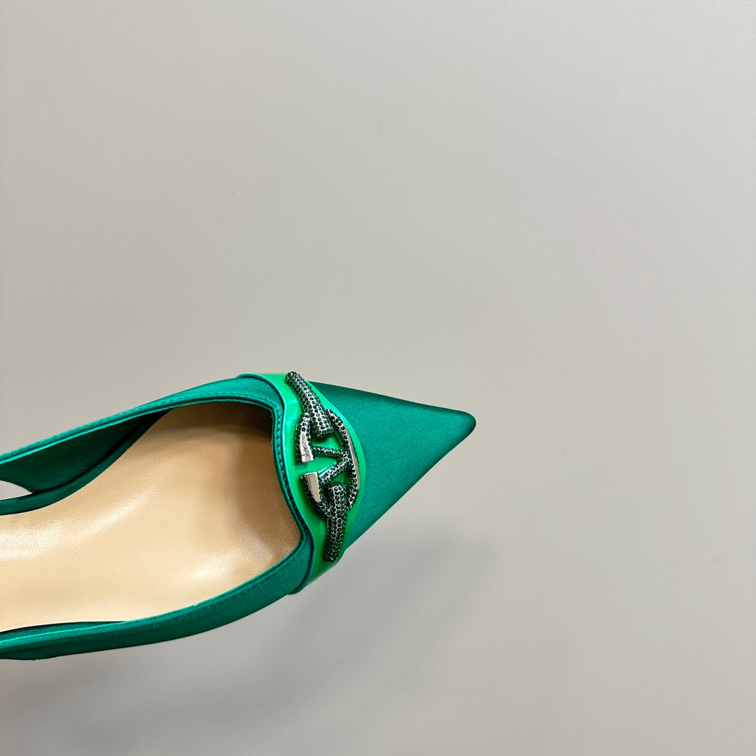 Valentino Slingback Pump In Dark Green Mix Beige Lambskin 999002