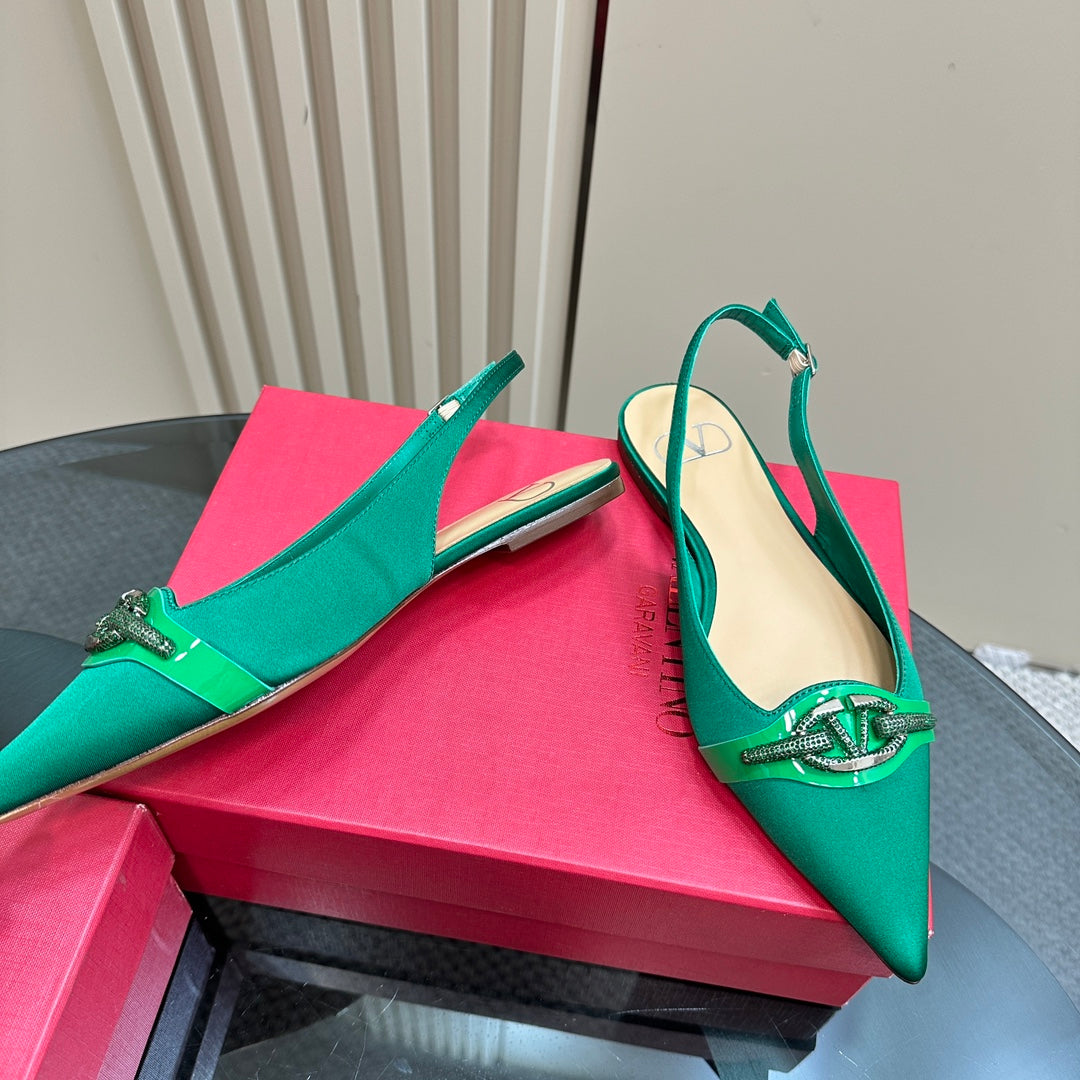 Valentino Slingback Pump In Dark Green Mix Beige Lambskin 999002