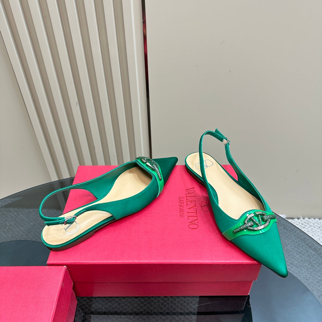 Valentino Slingback Pump In Dark Green Mix Beige Lambskin 999002