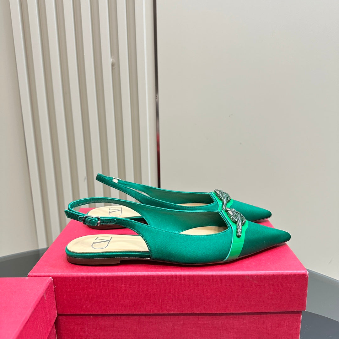 Valentino Slingback Pump In Dark Green Mix Beige Lambskin 999002