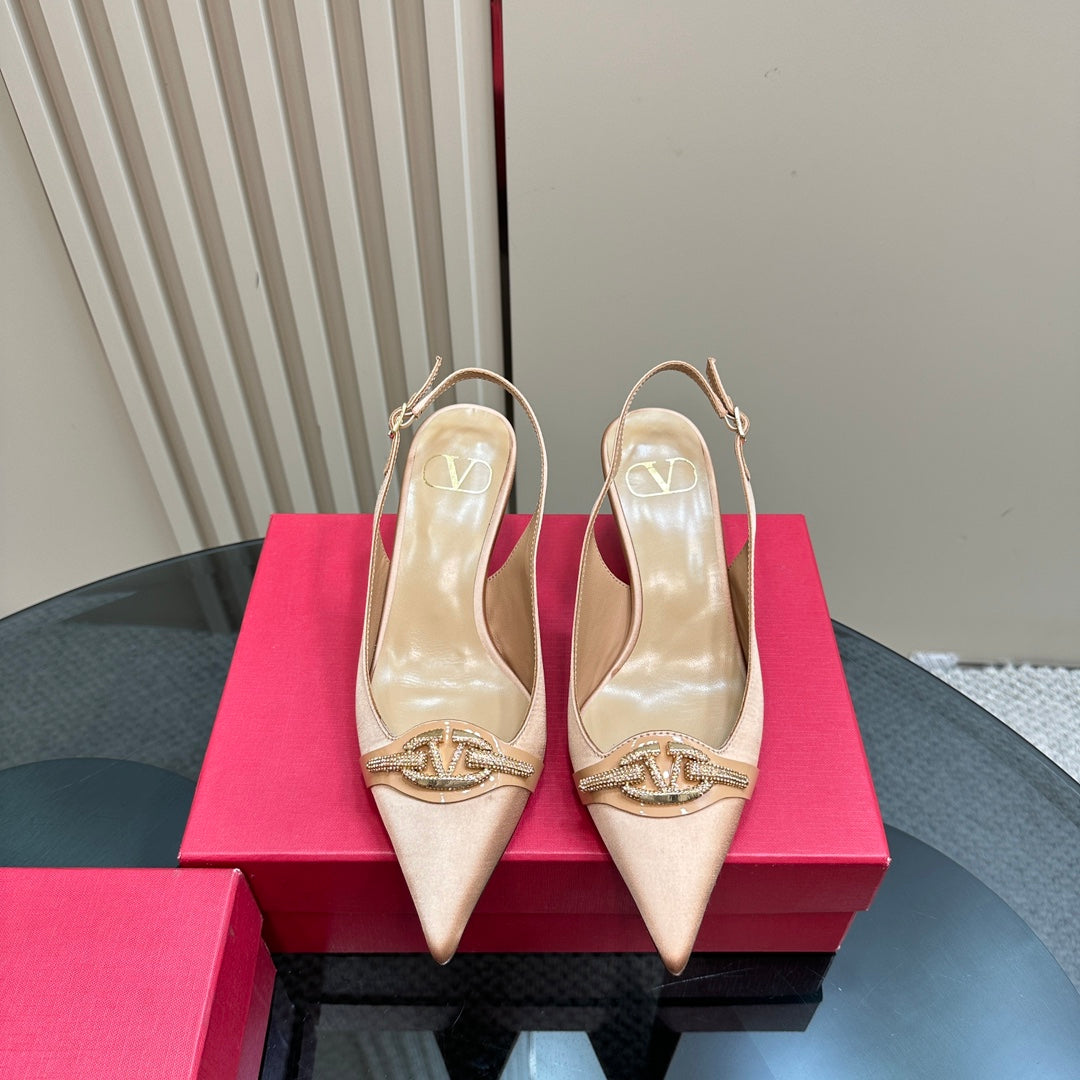 Valentino Slingback Pump 65mm In Beige Lambskin  999013