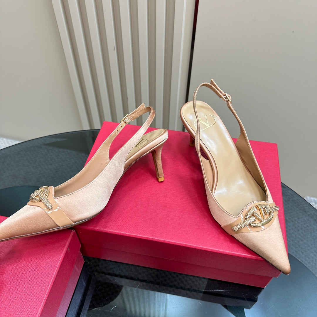 Valentino Slingback Pump 65mm In Beige Lambskin  999013