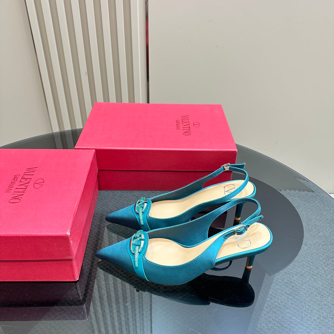 Valentino Slingback Pump 65mm In Duck Neck Blue Mix Beige Lambskin 999015