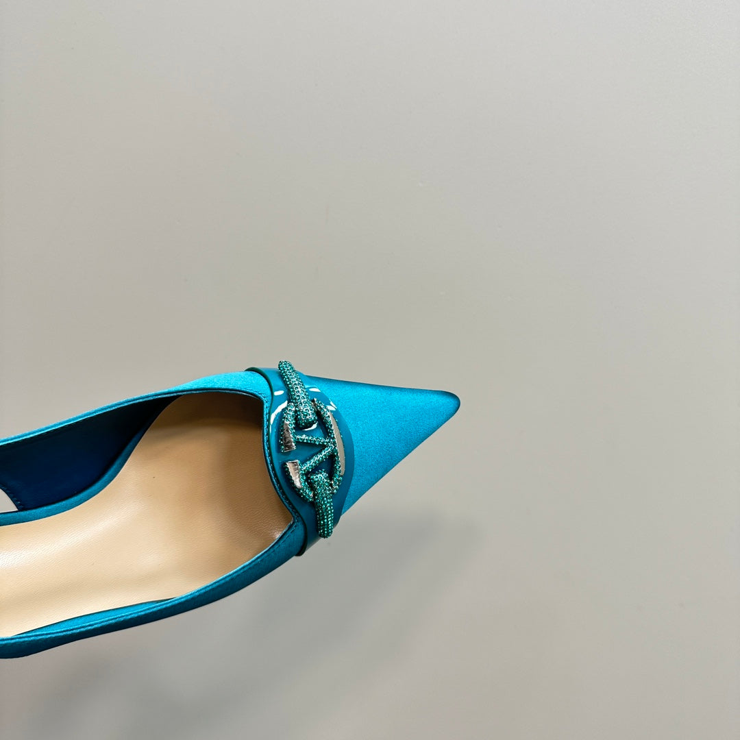 Valentino Slingback Pump 65mm In Duck Neck Blue Mix Beige Lambskin 999015