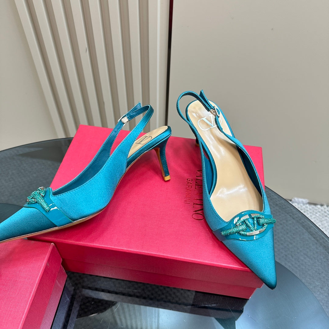 Valentino Slingback Pump 65mm In Duck Neck Blue Mix Beige Lambskin 999015