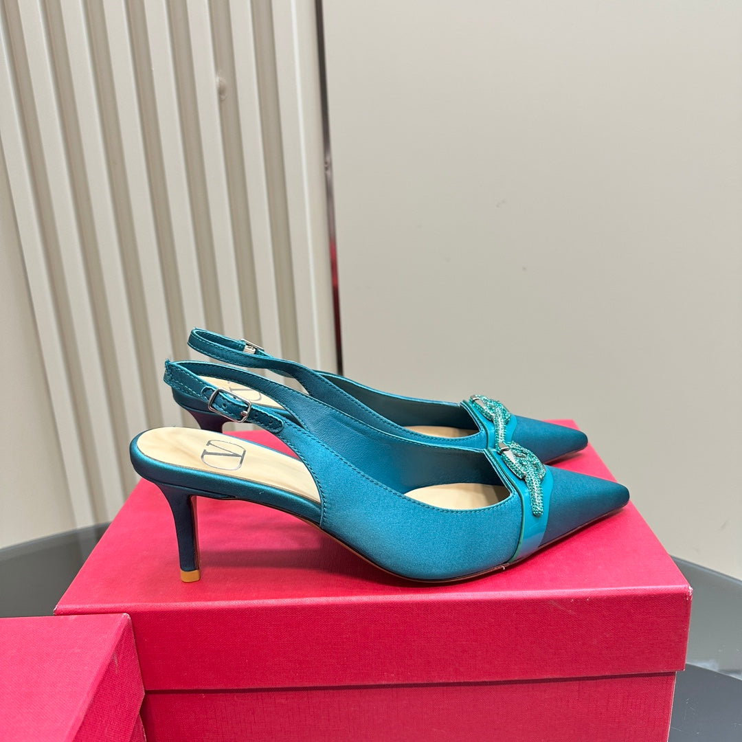 Valentino Slingback Pump 65mm In Duck Neck Blue Mix Beige Lambskin 999015