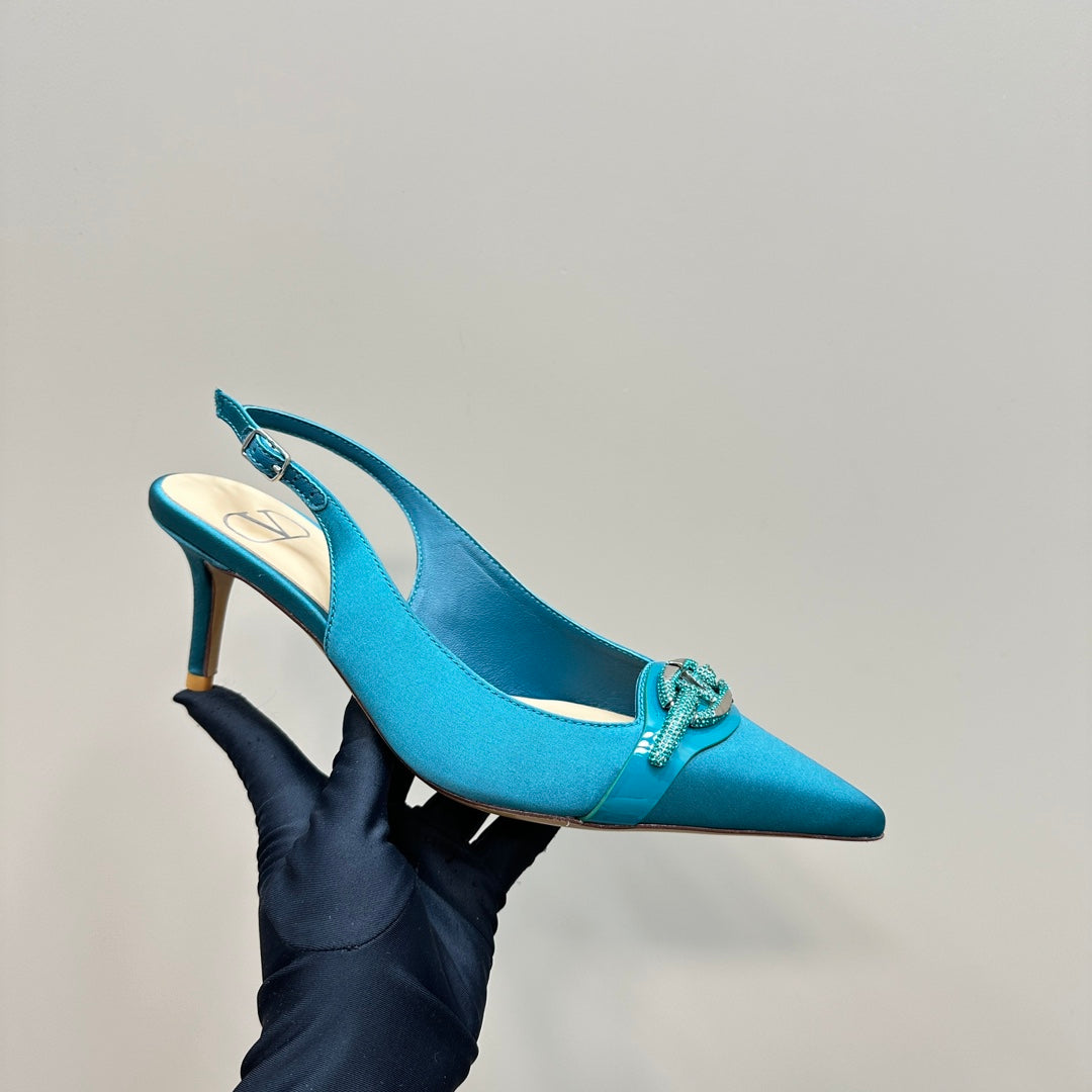 Valentino Slingback Pump 65mm In Duck Neck Blue Mix Beige Lambskin 999015