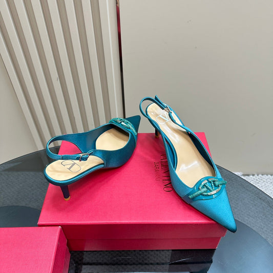 Valentino Slingback Pump 65mm In Duck Neck Blue Mix Beige Lambskin 999015