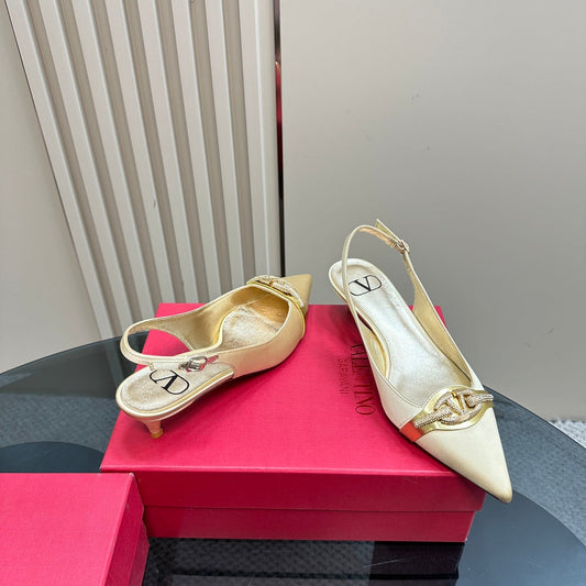 Valentino Slingback Pump 40mm In Beige Mix Gold Lambskin 999007