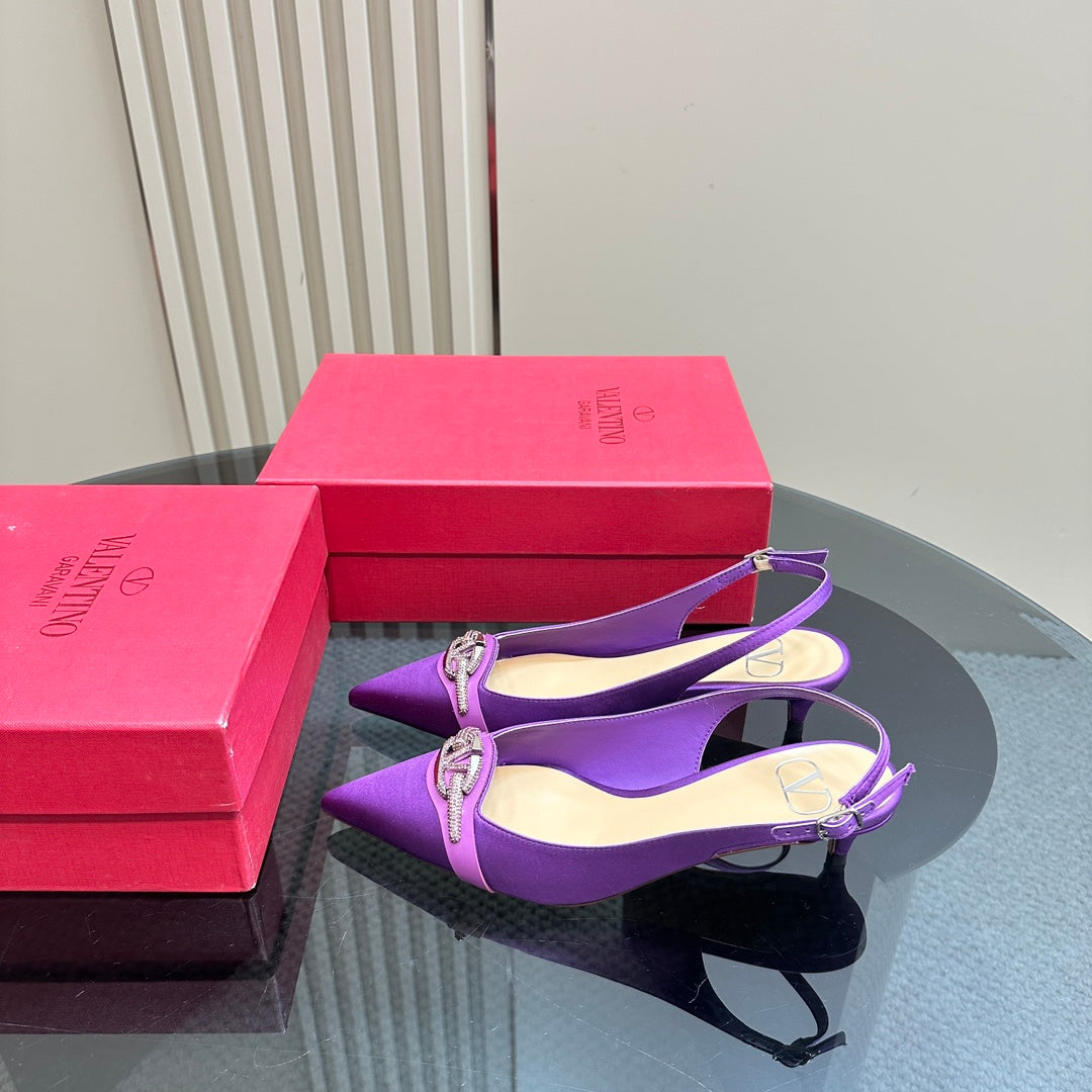 Valentino Slingback Pump 40mm In Purple Mix Beige Lambskin 999008