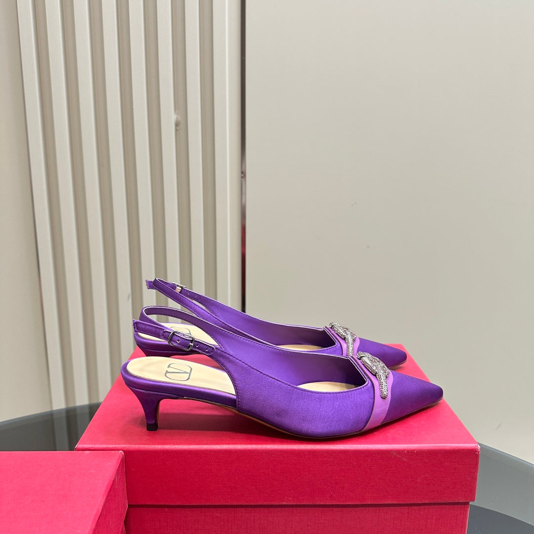 Valentino Slingback Pump 40mm In Purple Mix Beige Lambskin 999008