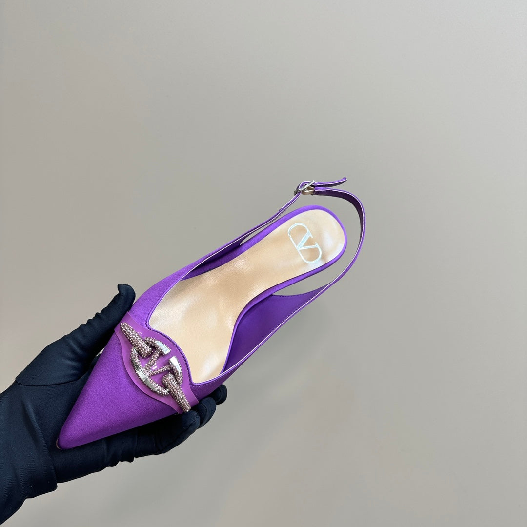 Valentino Slingback Pump 40mm In Purple Mix Beige Lambskin 999008