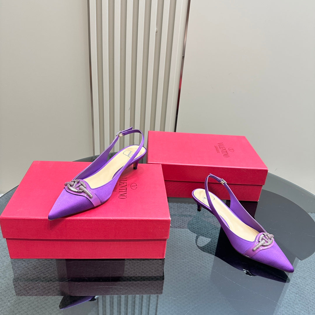 Valentino Slingback Pump 40mm In Purple Mix Beige Lambskin 999008