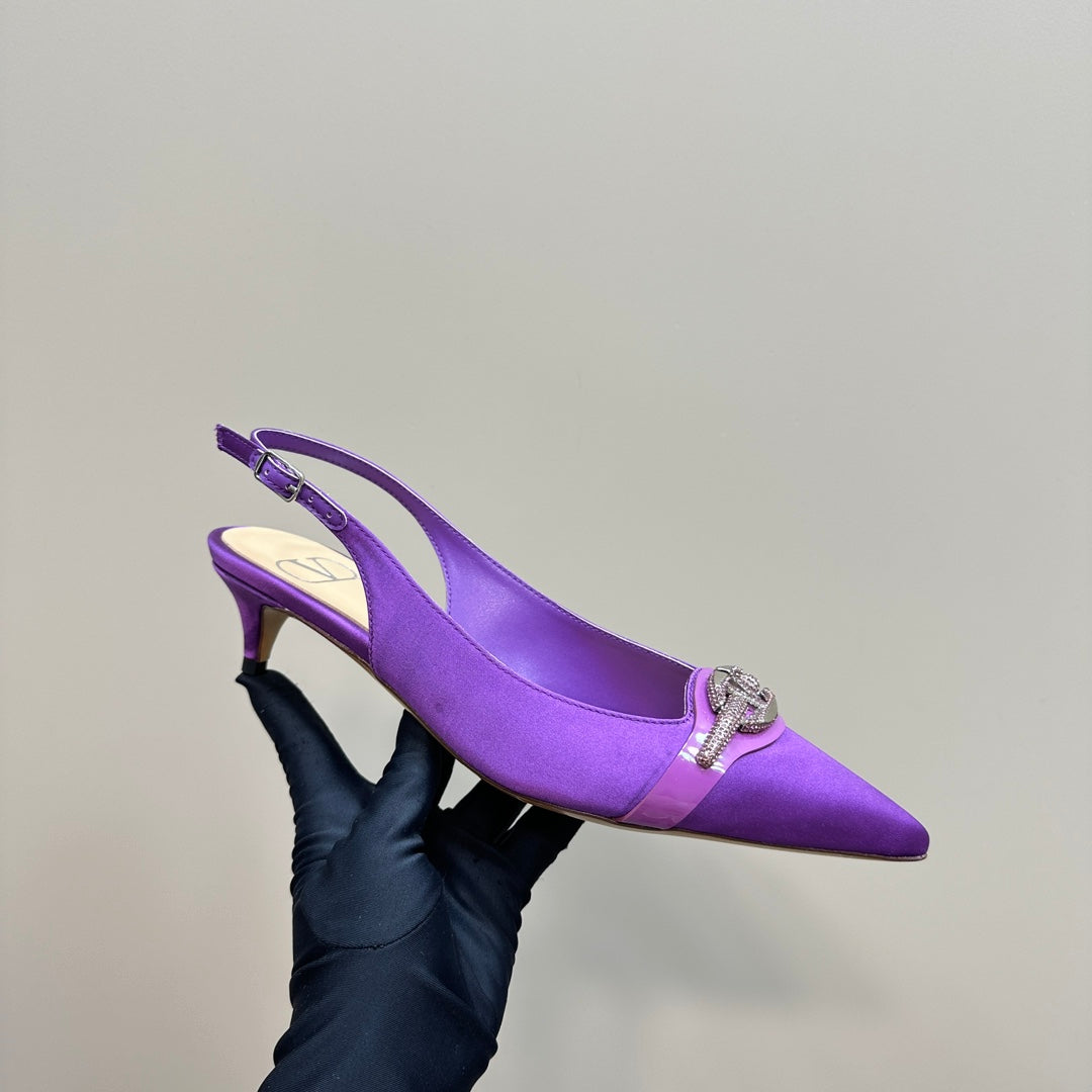 Valentino Slingback Pump 40mm In Purple Mix Beige Lambskin 999008