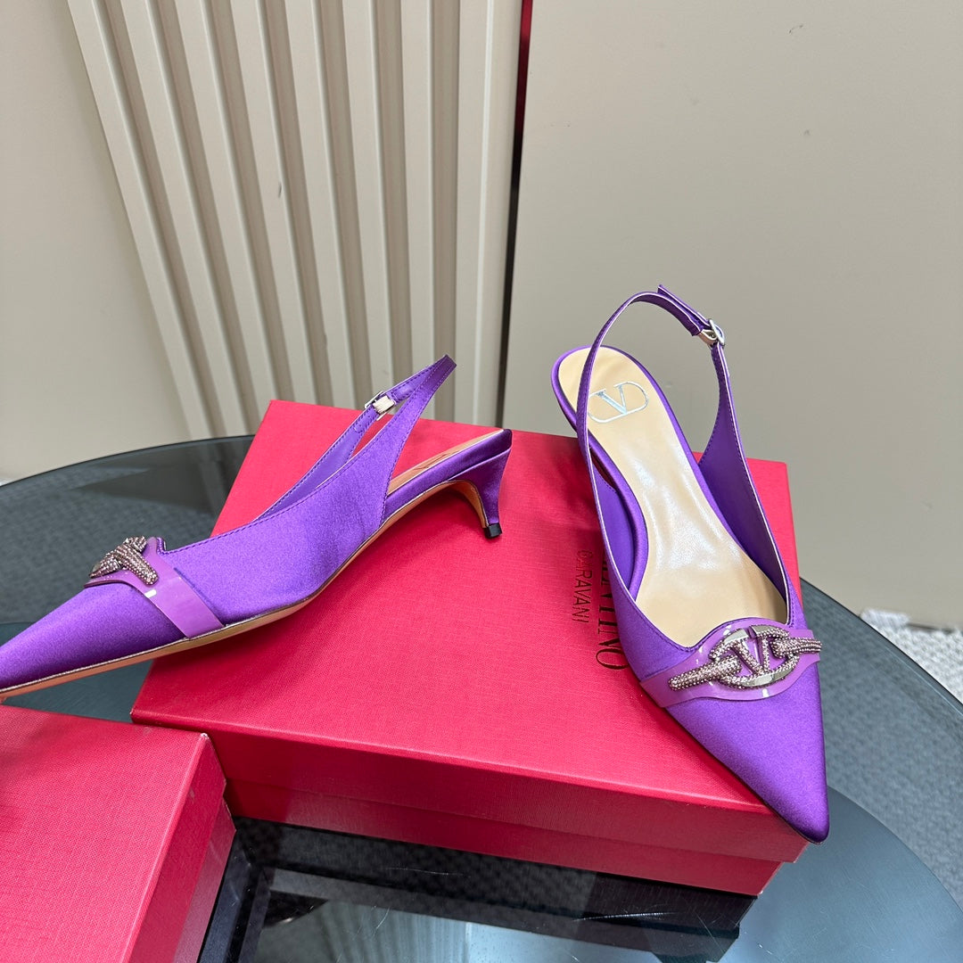 Valentino Slingback Pump 40mm In Purple Mix Beige Lambskin 999008