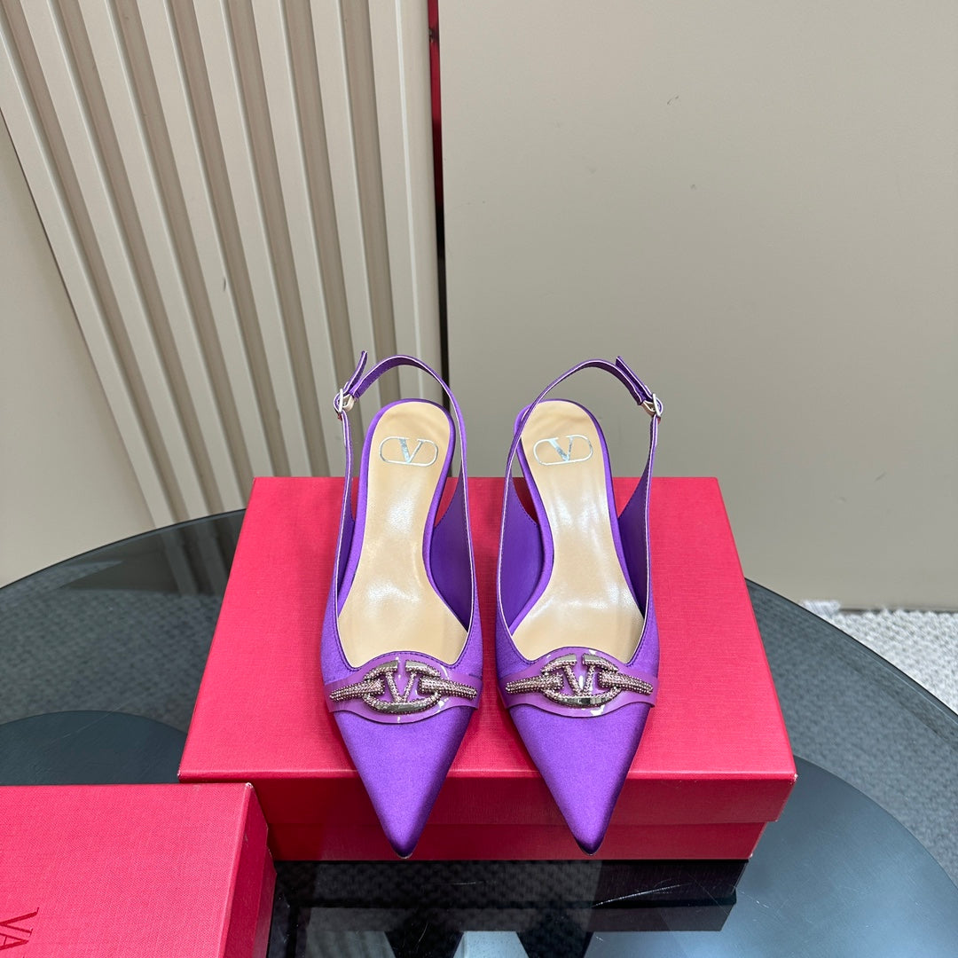 Valentino Slingback Pump 40mm In Purple Mix Beige Lambskin 999008