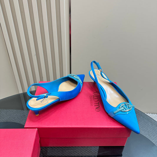 Valentino Slingback Pump 40mm In Blue Mix Beige Lambskin 999009